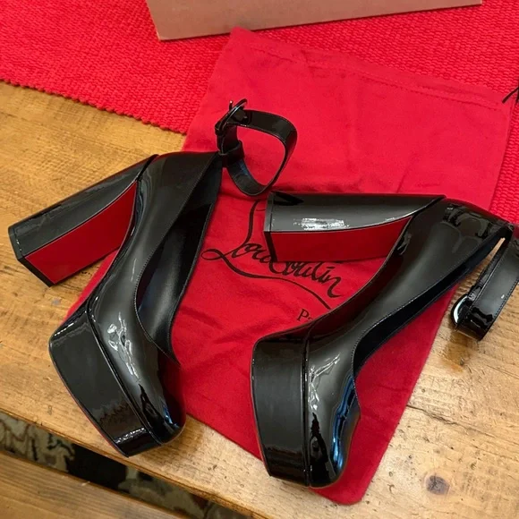 Christian Louboutin Movida 49/ US10 Sabina 130 Black Patent Platform Pump - Picture 6 of 11
